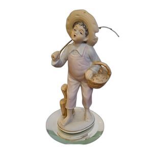 UCAGCO Young Boy Fishing Handpainted Japan Porcelain China Figurine Vintage